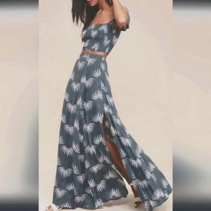Trancoso Dusty Blue Floral Print Two-Piece Maxi - Size Small